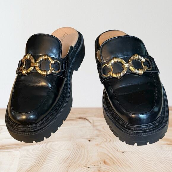 Circus by Sam Edelman Sz 6 Evangeline Black Lug Sole Slip On Mules Loafer Trendy - Picture 3 of 9